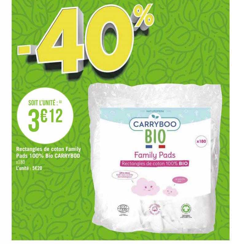 rectangles de coton family pads 100% bio carryboo