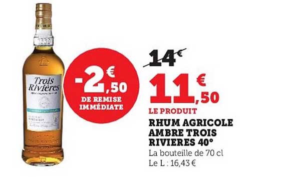 rhum agricole ambre trois rivières 40°