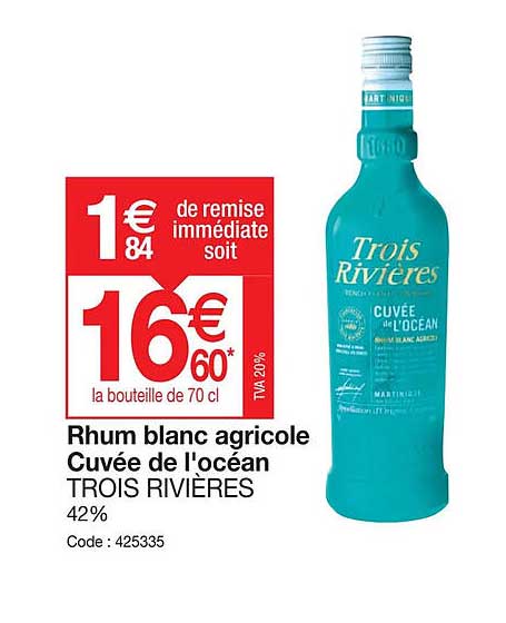 rhum blanc agricole cuvée de l'océan trois rivières