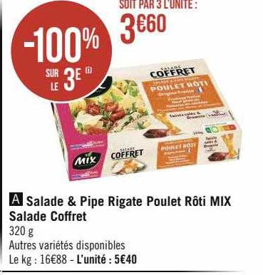 salade & pipe rigate poulet rôti mix salade coffret