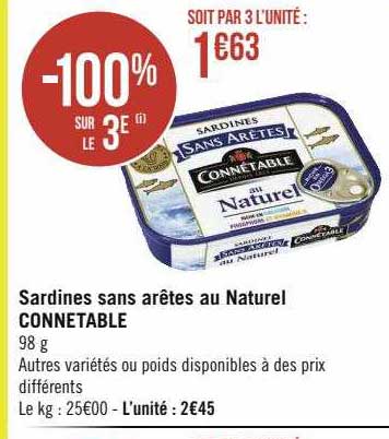 sardines sans arêtes au naturel connétable