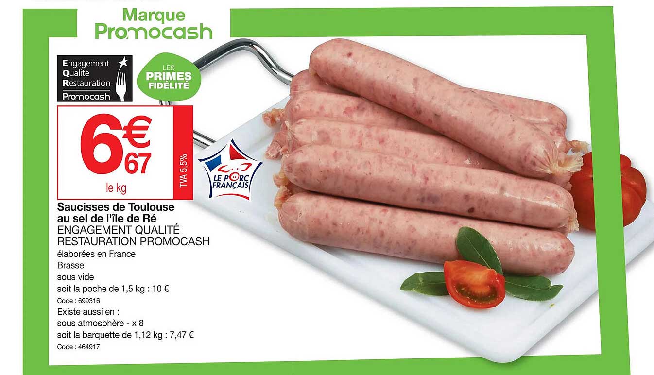 saucisses de toulouse au sel de l'île de ré engagement qualité restauration promocash