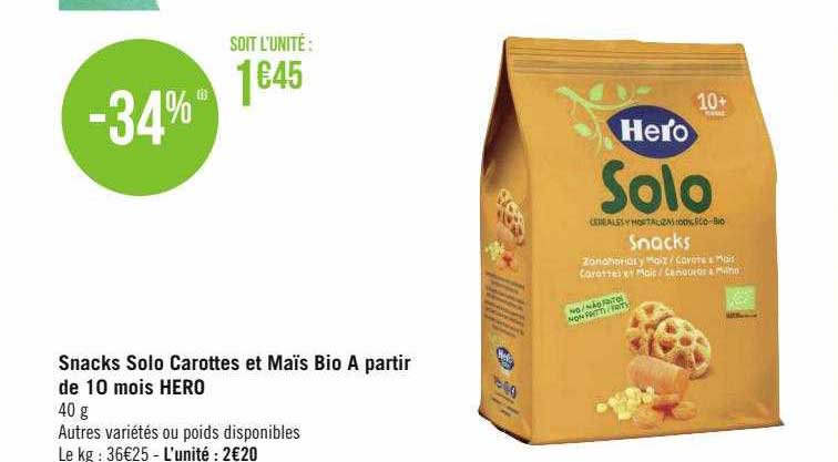 snacks solo carottes et maïs bio à partir de 10 mois hero
