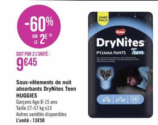 sous-vêtements de nuit absorbants dryNites teen