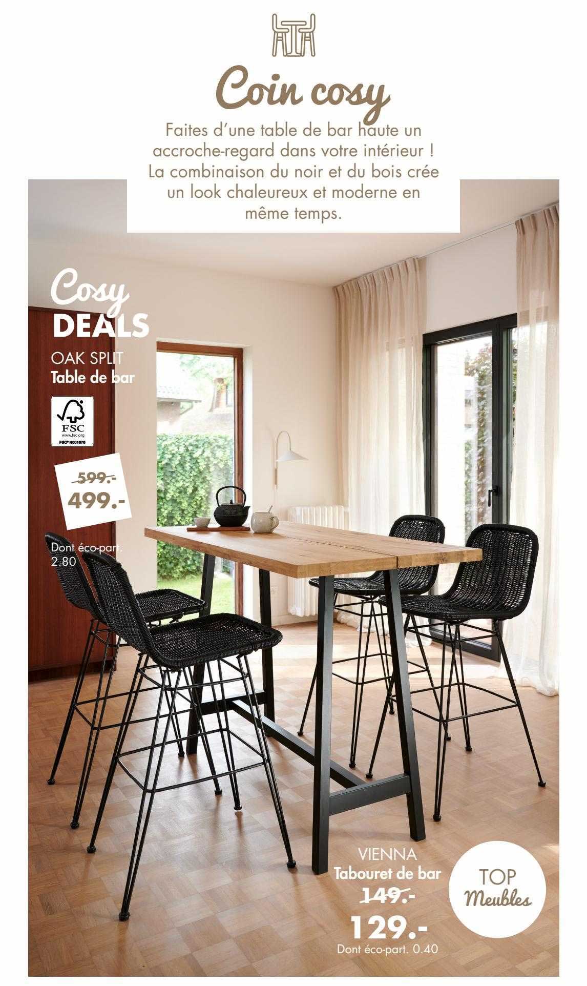 table de bar oak split, tabouret de bar vienna