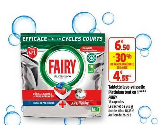 tablette lave-vaisselle platinium tout en 1 fairy