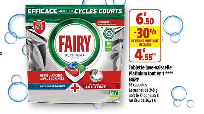 tablette lave-vaisselle platinium tout en 1 fairy