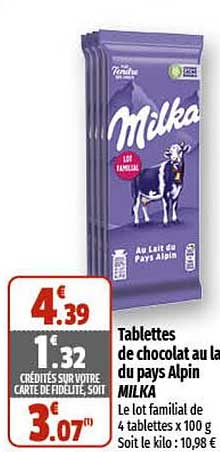 Tablettes De Chocolat Au Lait Du Pays Alpin Milka