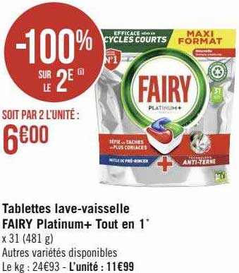 tablettes lave-vaisselle fairy platinum+ tout en 1