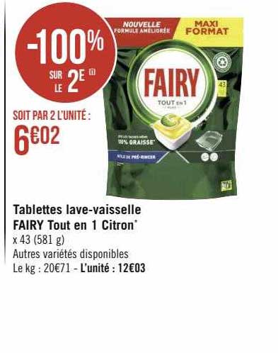 tablettes lave-vaisselle fairy tout en 1 citron
