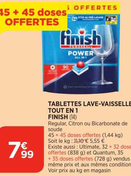 tablettes lave-vaisselle tout en 1 finish 45+45 doses offertes