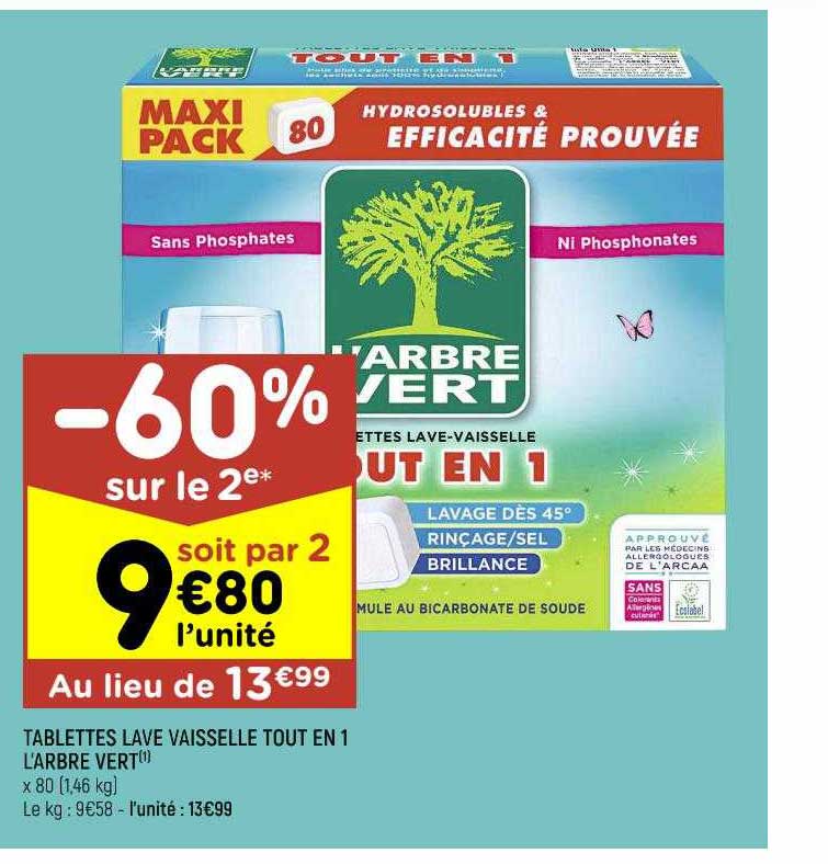 tablettes lave vaisselle tout en 1 l'arbre vert