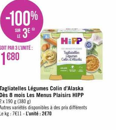 tagliatelles légumes colin d'alaska dès 8 mois les menus plaisirs hipp