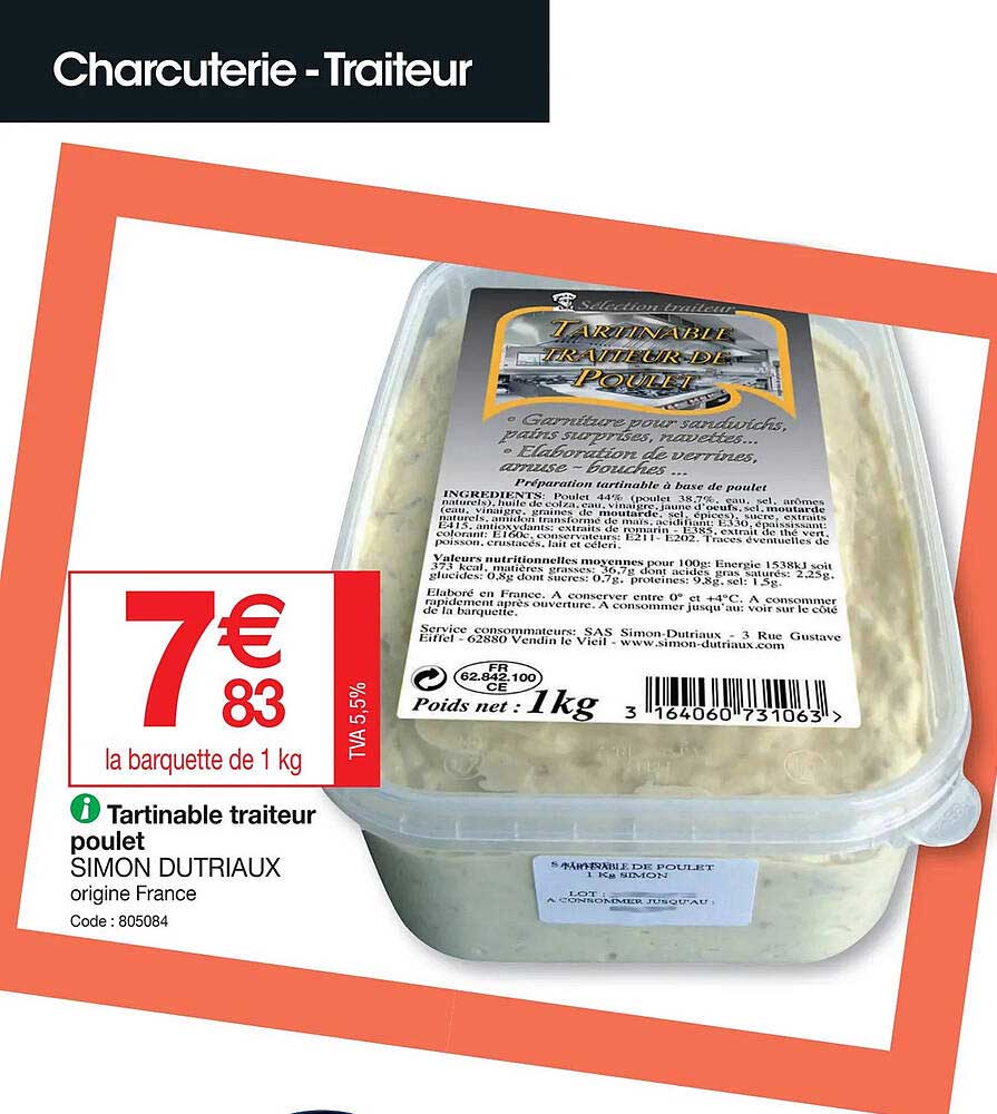 tartinable traiteur poulet simon dutriaux