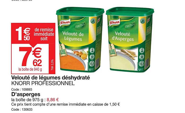 velouté de légumes déshydraté knorr professionnel, d'asperges