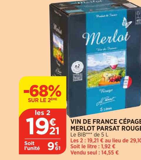 vin de france cépage merlot parsat rouge -68% sur le 2ème