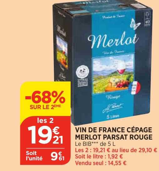 vin de france cépage merlot parsat rouge -68% sur le 2ème