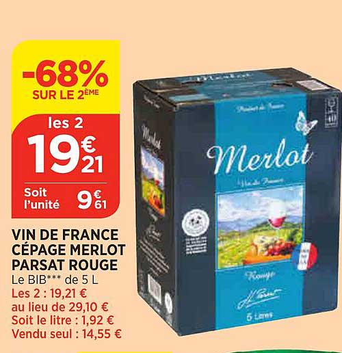 vin de france cépage merlot parsat rouge -68% sur le 2ème