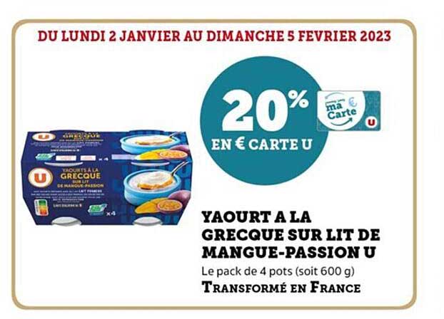 yaourt à la grecque sur lit de mangue-passion u