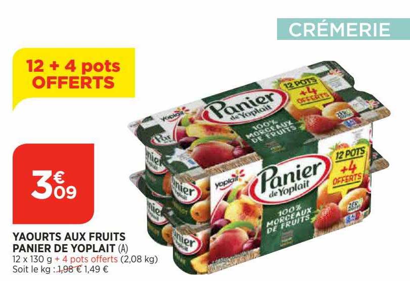 yaourt aux fruits panier de yoplait 12+4 pots offerts