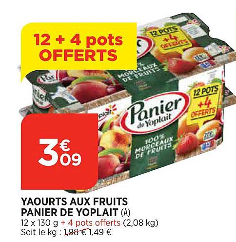 yaourts aux fruits panier de yoplait 12+4 pots offerts