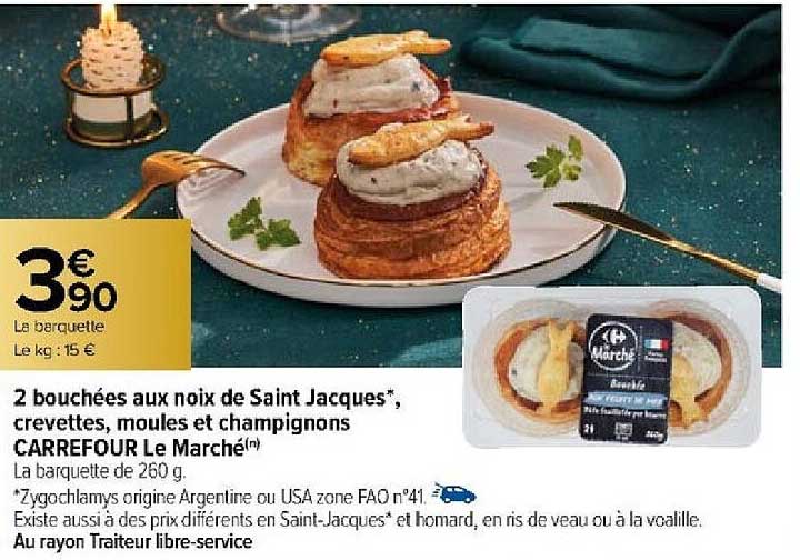 2 bouchées aux noix de saint jacques, crevettes, moules et champignons carrefour le marché