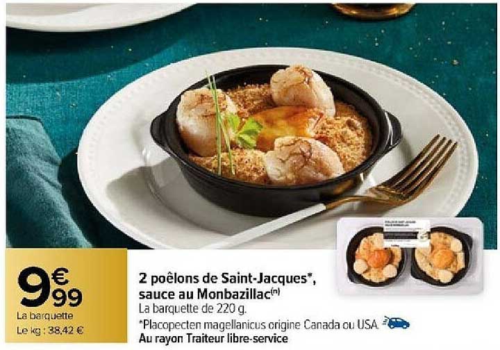 2 poêlons de saint-jacques, sauce au monbazillac