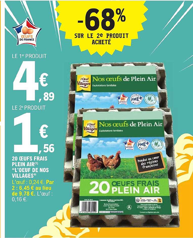 20 œufs Frais Plein Air "l'œuf De Nos Villages"