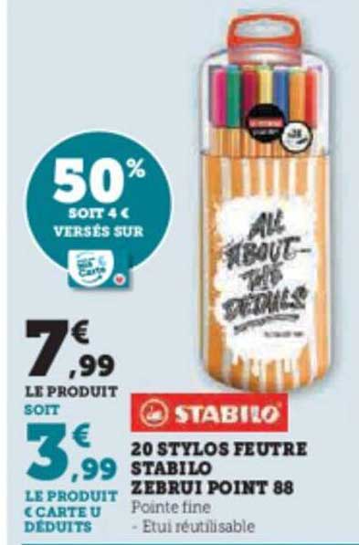 20 stylos feutre stabilo zebrui point 88