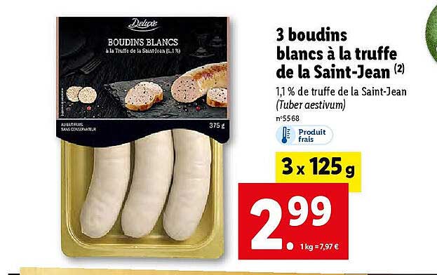 3 boudins blancs à la truffe de la saint-jean deluxe