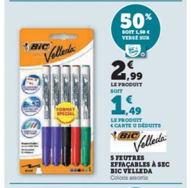 5 Feutres Effaçables à Sec Bic Velleda