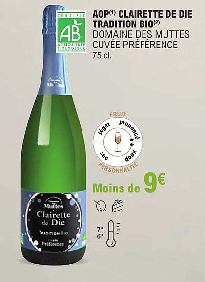 aop clairette de die tradition bio domaine des muttes cuvée préférence