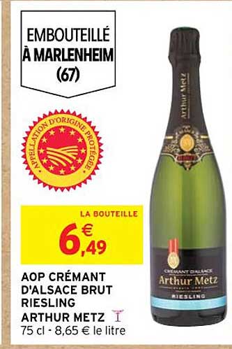 aop crémant d'alsace brut riesling arthur metz