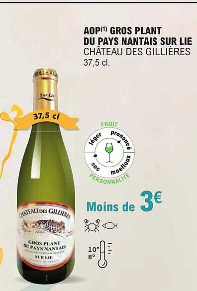 aop gros plant du pays nantais sur lie château des gillières