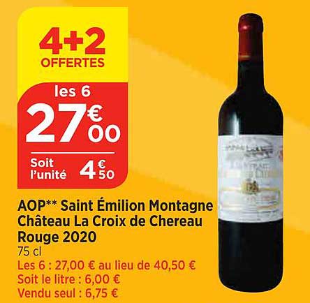 aop saint émilion montagne château la croix de chereau rouge 2020