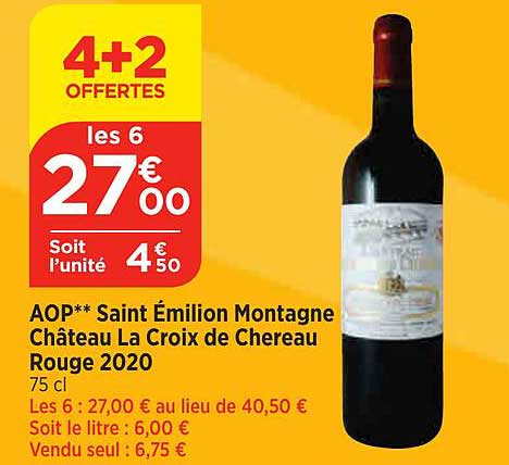 aop saint émilion montagne château la croix de chereau rouge 2020