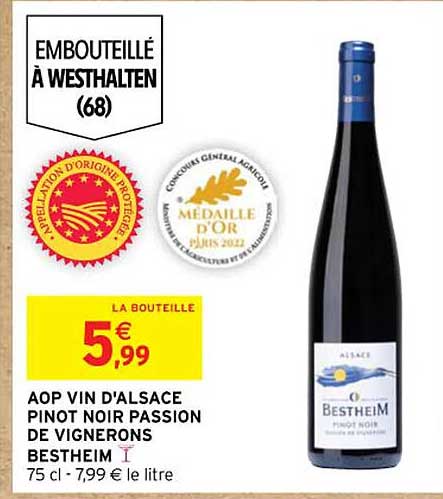 aop vin d'alsace pinot noir passion de vignerons bestheim