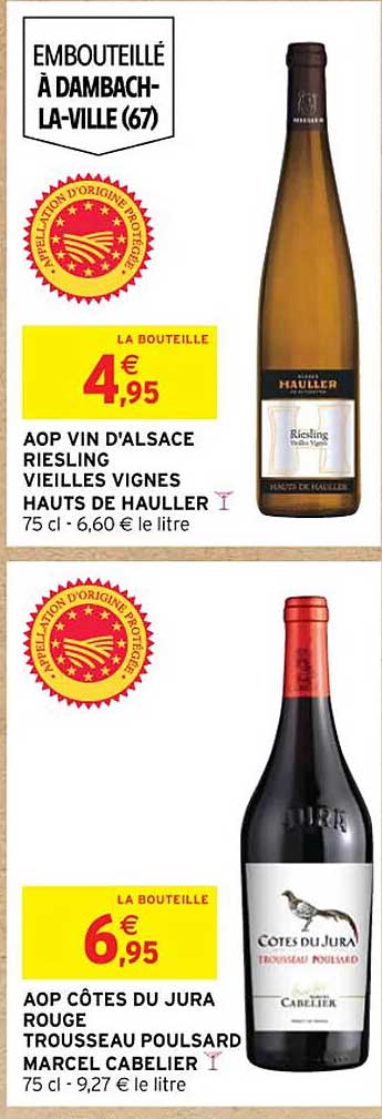 aop vin d'alsace riesling vieilles vignes hauts de hauller, aop côtes du jura rouge trousseau poulsard marcel cabelier