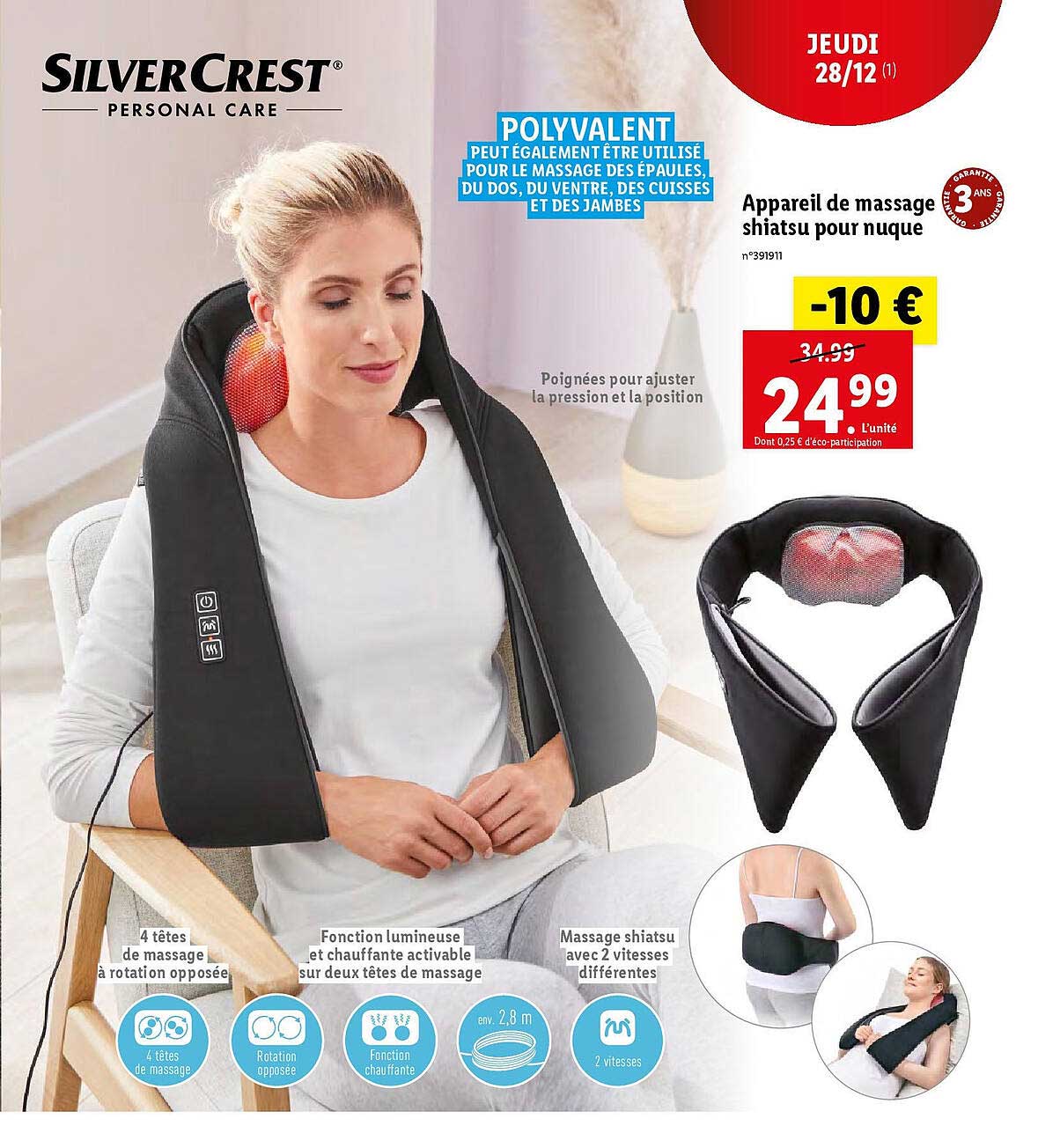 appareil de massage shiatsu pour nuque silver crest