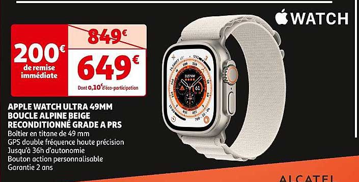 apple watch ultra 49mm boucle alpine beige reconditionné grade a prs