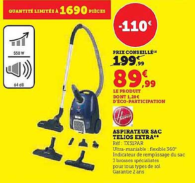 Aspirateur Sac Telios Extra Hoover