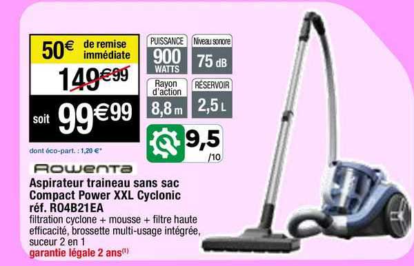 aspirateur traîneau sans sac compact power xxl cyclonic rowenta