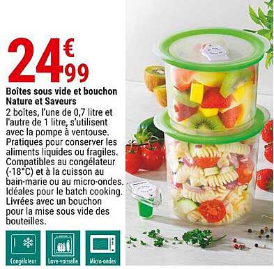 boîtes sous vide et bouchon nature et saveurs