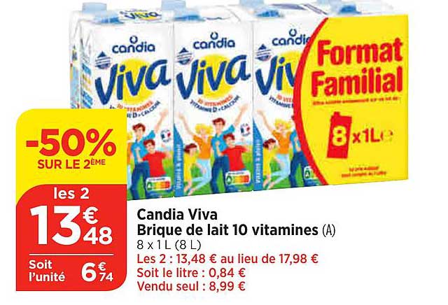 Candia Viva Brique De Lait 10 Vitamines