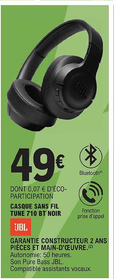 casque sans fil tune 710 bt noir jbl