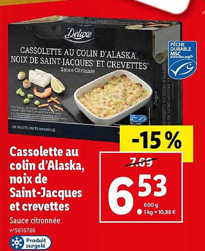 cassolette au colin d'alaska, noix de saint-jacques et crevettes deluxe