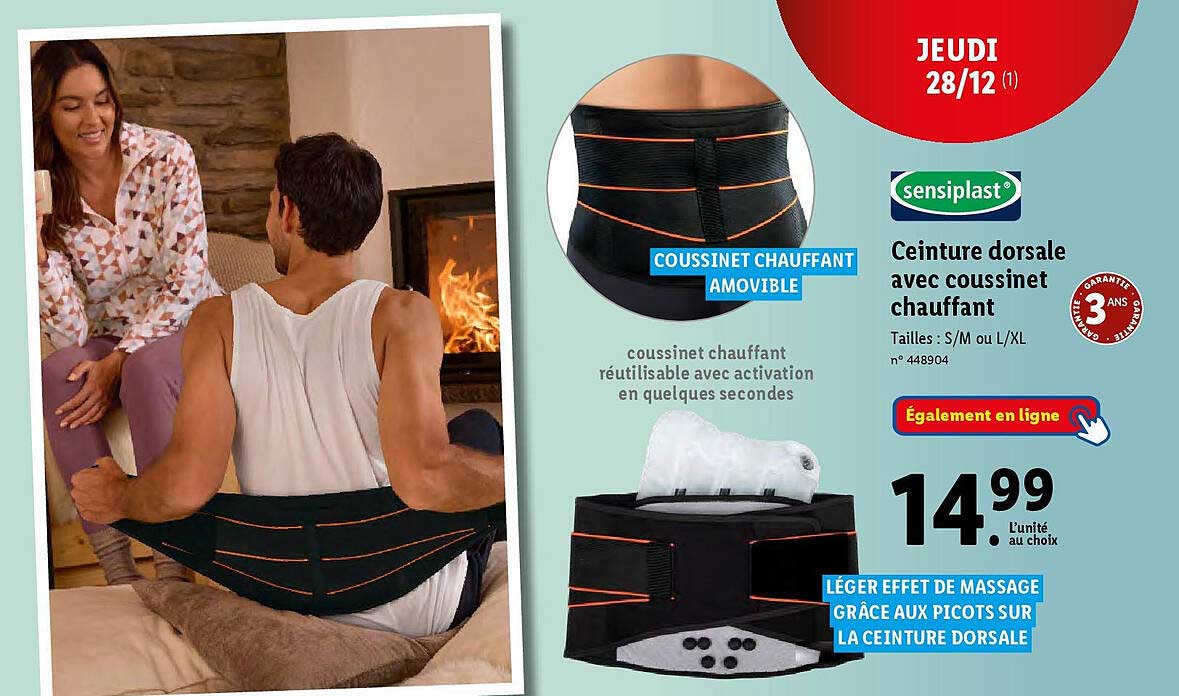 ceinture dorsale avec coussinet chauffant sensiplast