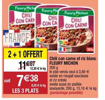 chili con carne et riz blanc fleury michon