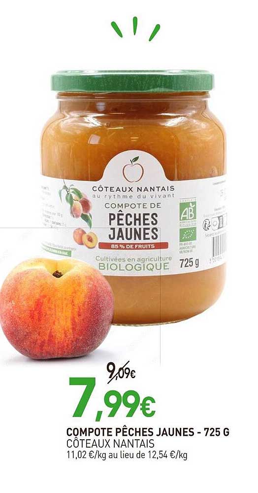 compote pêches jaunes - côteaux nantais - 725 g