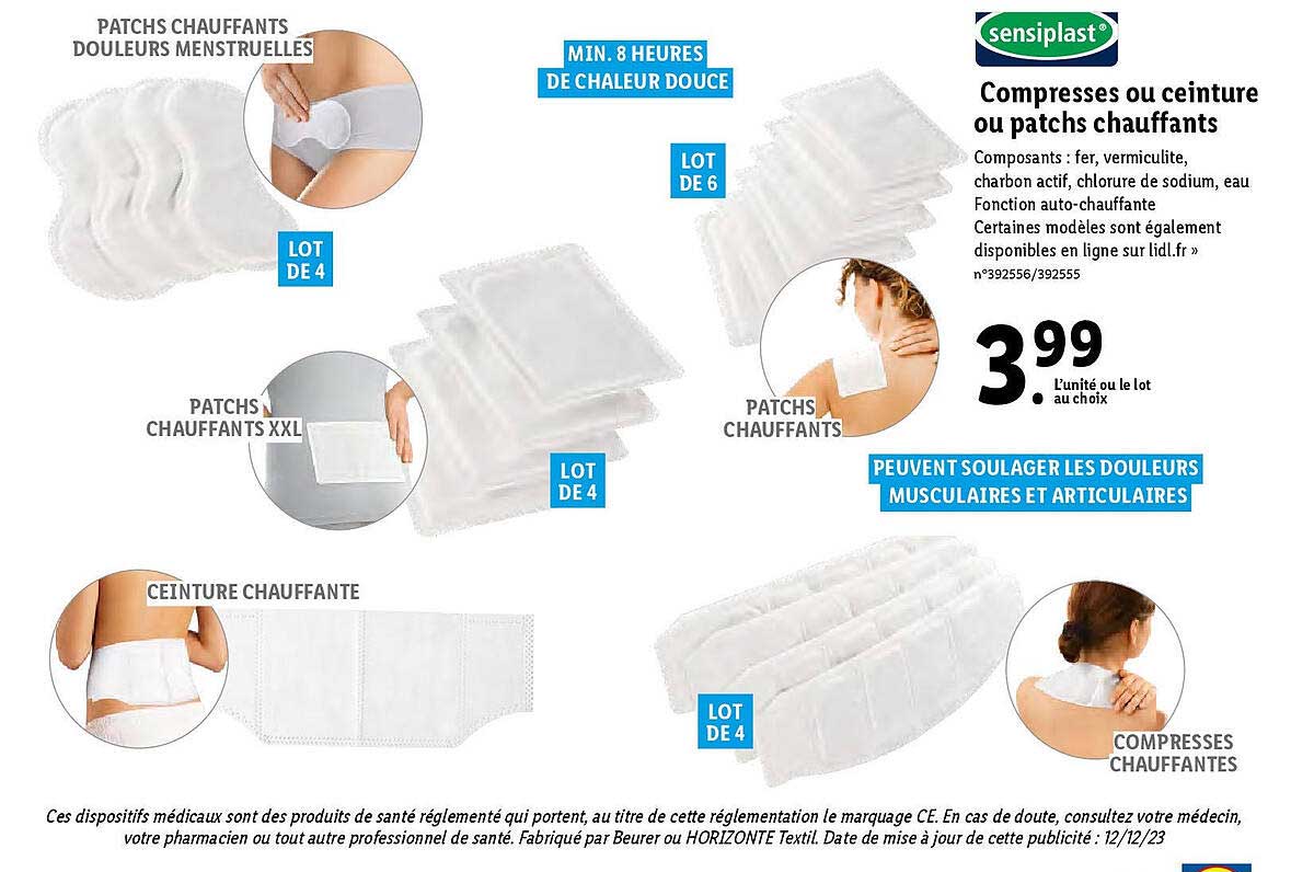 compresses ou ceinture ou patchs chauffants sensiplast